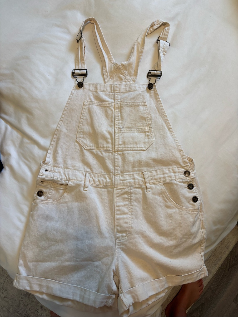 Tilly's Cream Short Denim Overalls